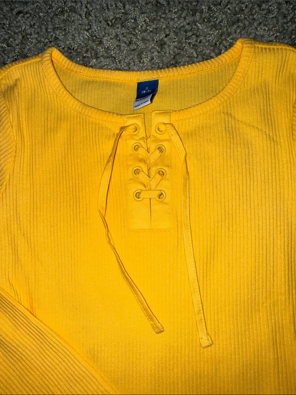 Old Navy Yellow Lace-Up Ribbed Top Girls Small 6/7